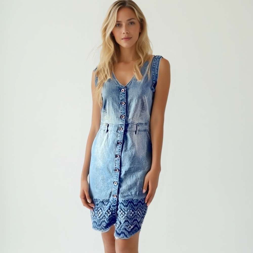 Denim Cutwork & Embroidered Dress by cream - Picture 2 of 13